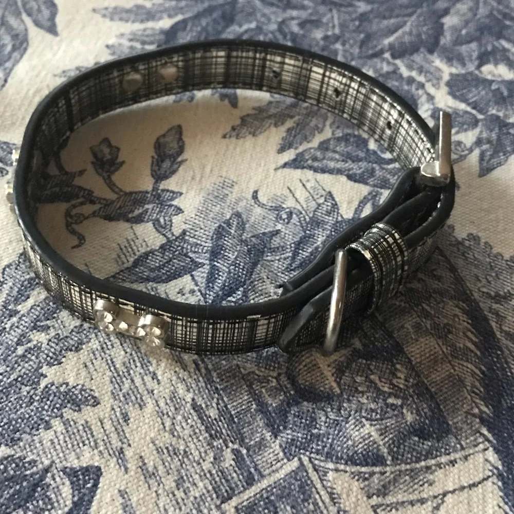 Dog Collar Black & White Pattern w/ Rhinestones and Sparkle Bones NWOT